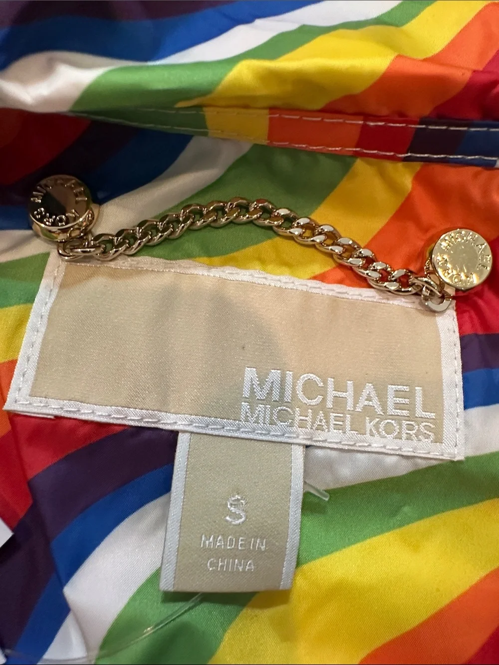 NWT Michael Kors Rainbow Wave Zip-Front Hooded Bomber Jacket - Multicolor
